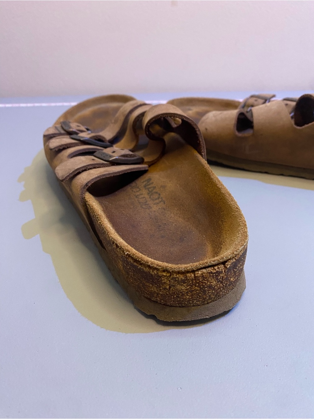 Naot Austin Brown Suede Leather Sandals Three Strap Flat Slip On Size US 7.5-8 - Picture 6 of 11